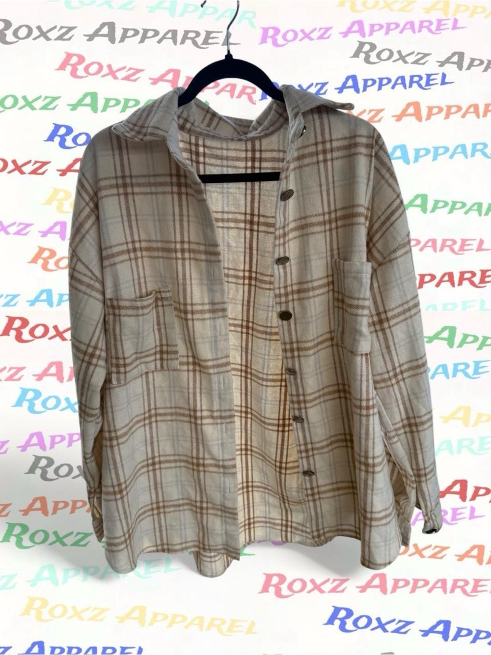 Plaid Button-Up Jacket in Beige and Brown